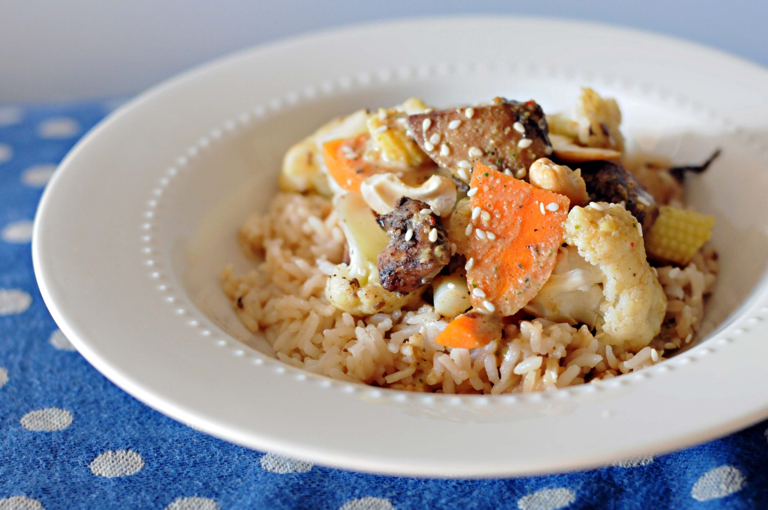Chicken and Cashew with Coconut Satay Sauce and Coconut Rice