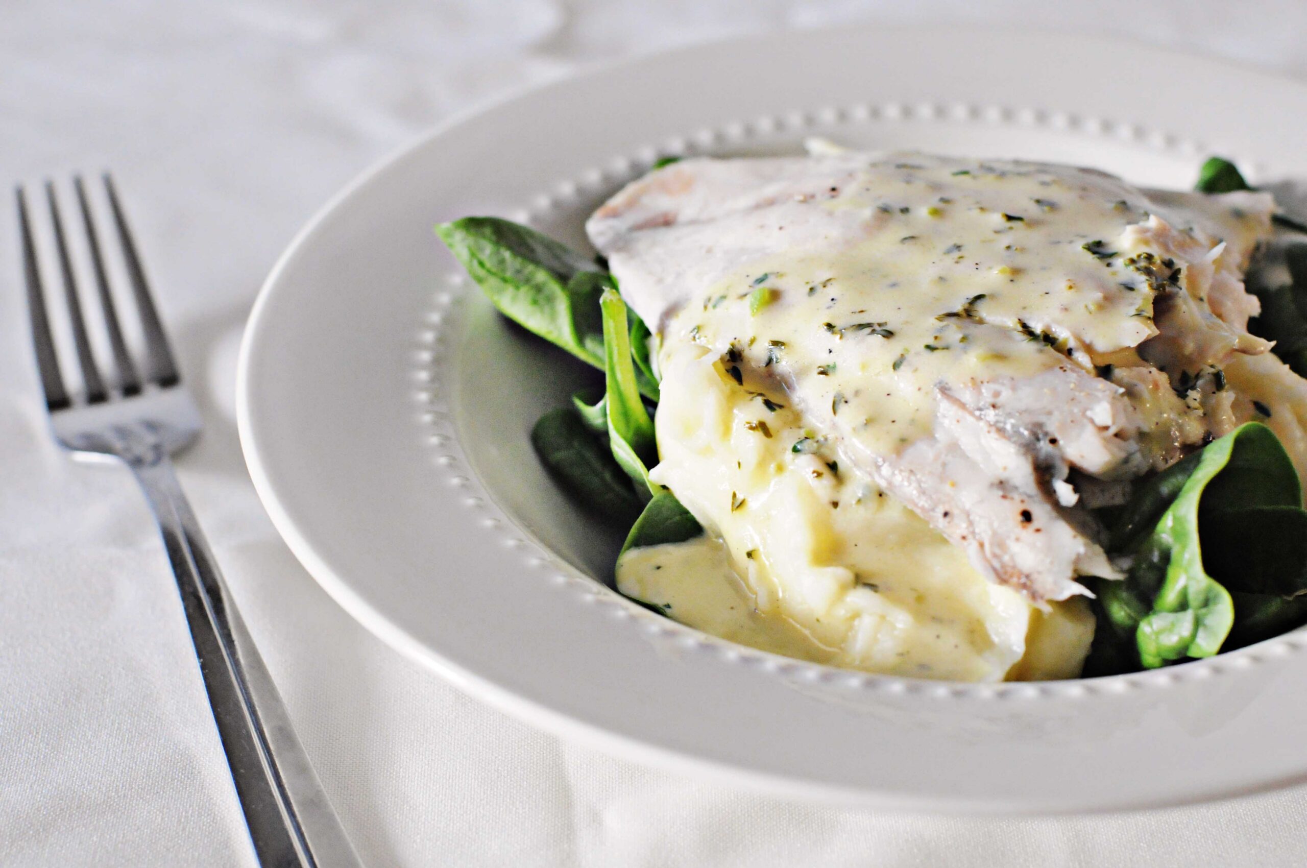Barramundi with Mash Potato and Lemon Butter Sauce