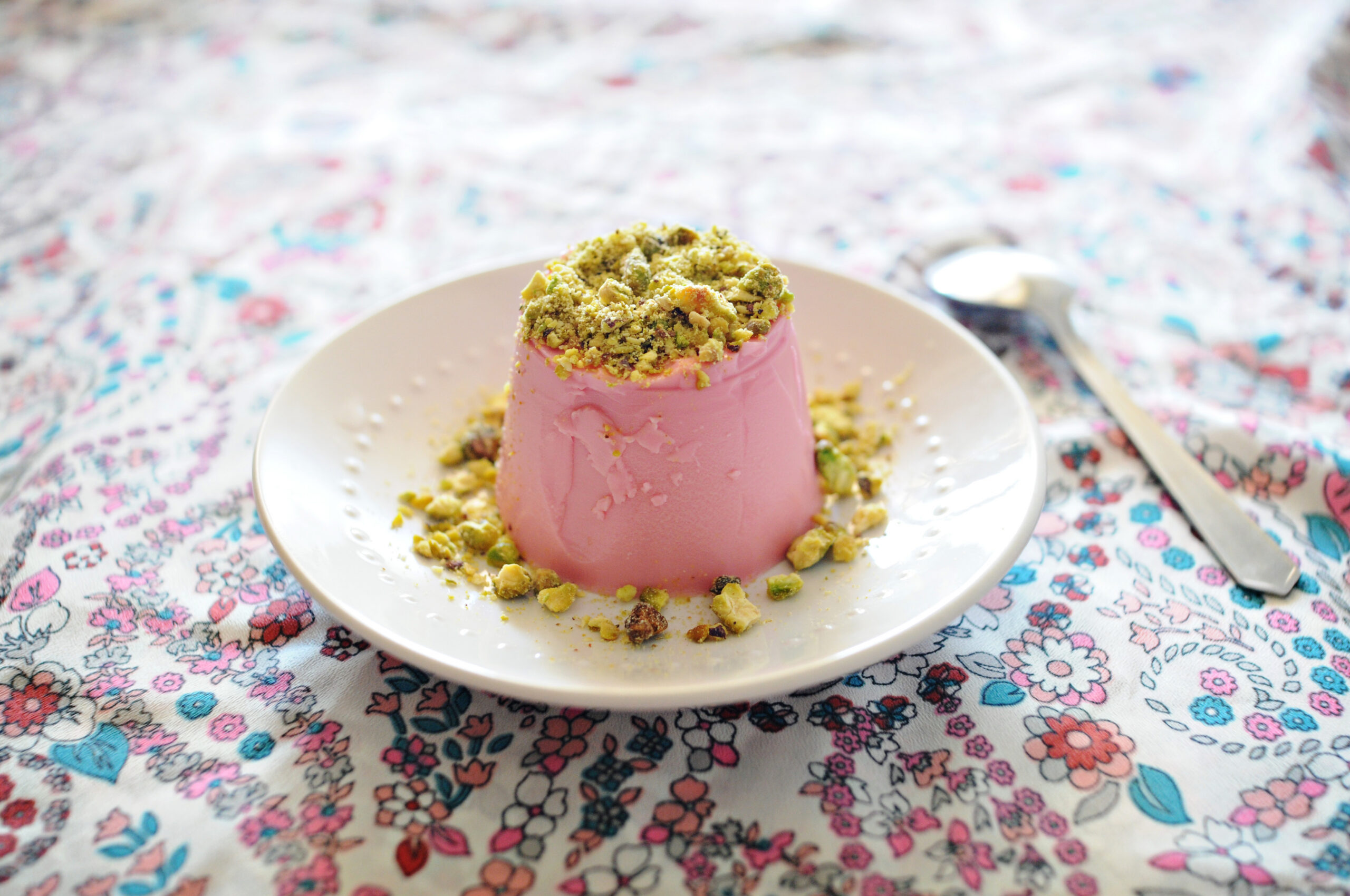Pink Moscato Panna Cotta with Pistachio